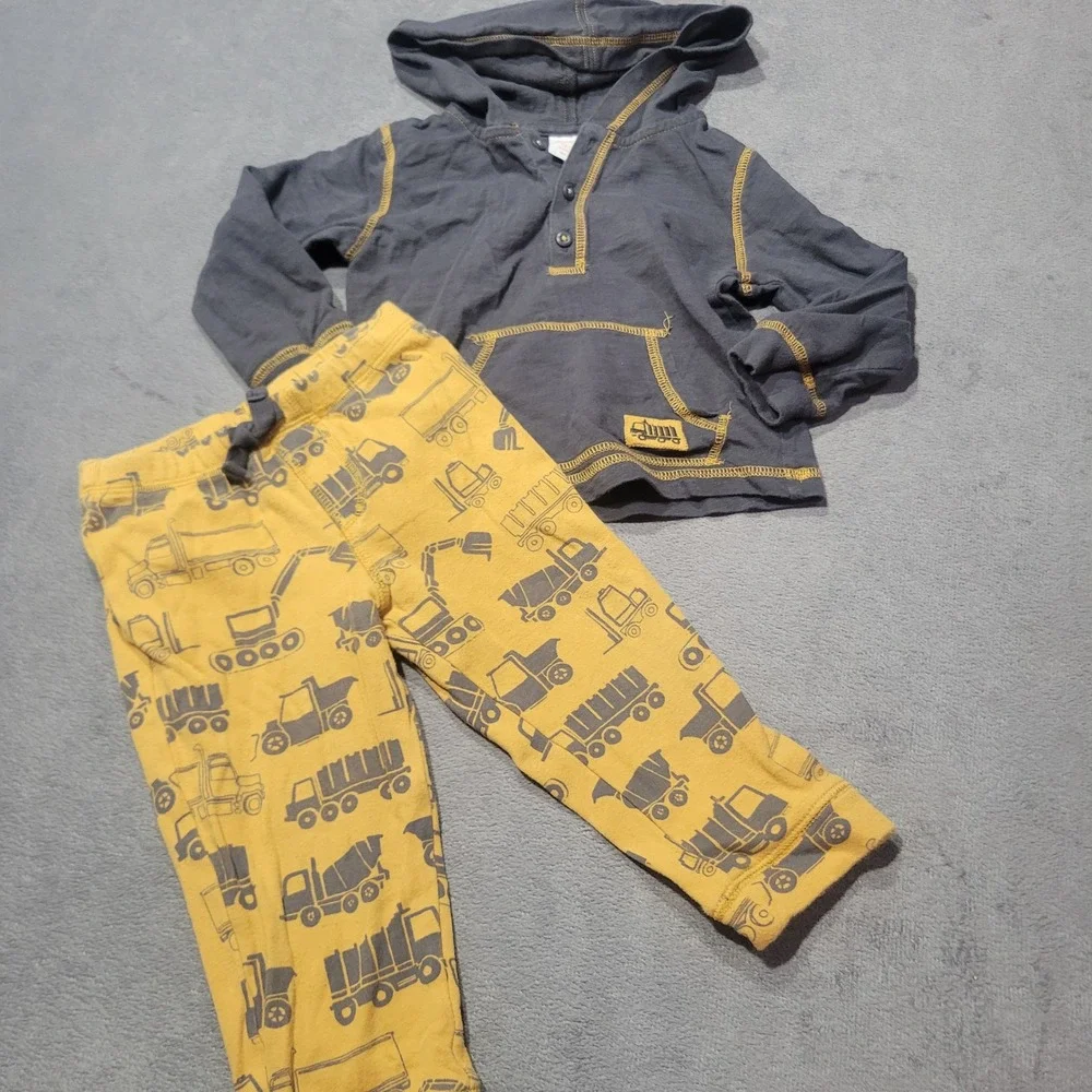 Gymboree Outfit Set Baby Boys 18-24M Yellow Grey Construction Truck Hoodie Pants